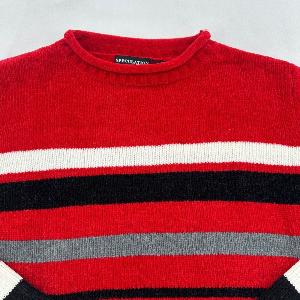 Speculation Women M Striped Crew Neck Sweater Cozy Red Black White Gray Casual - Picture 3 of 6